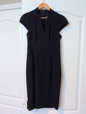 Vince Camuto Dark Navy Cap-Sleeve Midi Sheath Dress